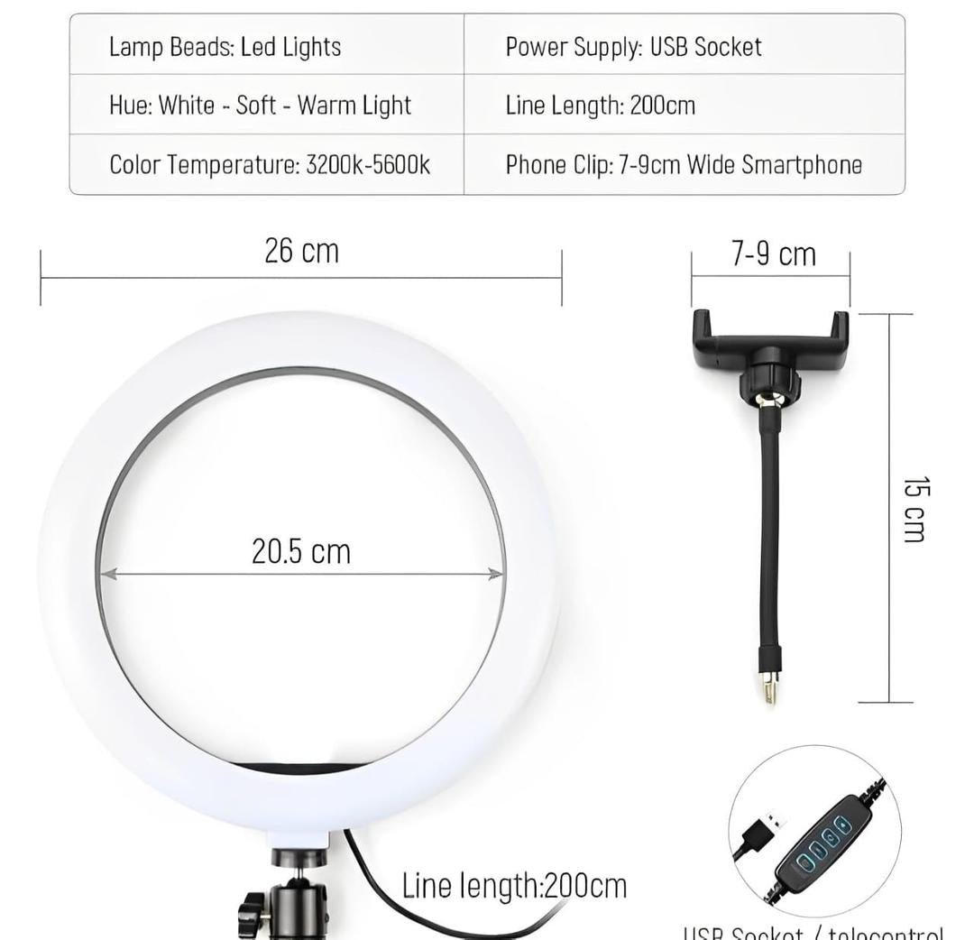 Professional LED Ring Light With Tripod Stand & Mobile Holder
